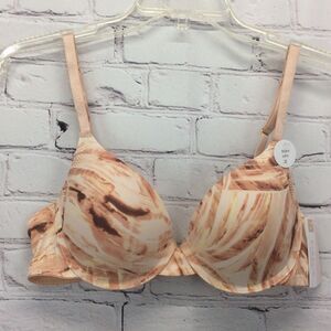 Danskin Intimates Push Up Bra Size 36B Padded Underwire Logo Tan/Brown Marbled